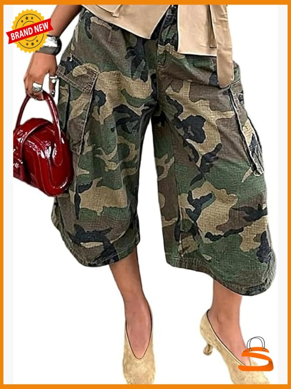 Baggy Cargo Jeans Camo Cropped Wide Leg Denim Pants Y2K Streetwear